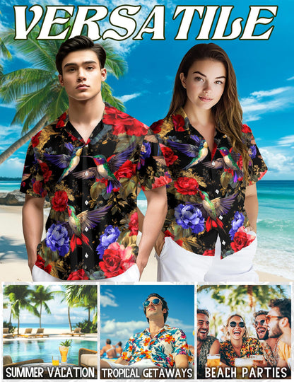 Hummingbird Peonies Hawaiian Shirt for Men, Button Down Aloha Shirt - Azhawaiian