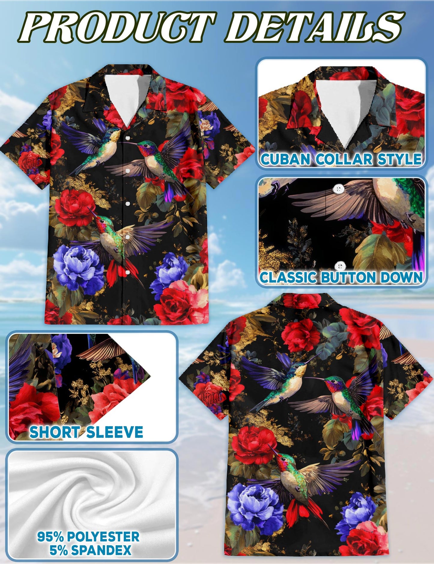 Hummingbird Peonies Hawaiian Shirt for Men, Button Down Aloha Shirt - Azhawaiian