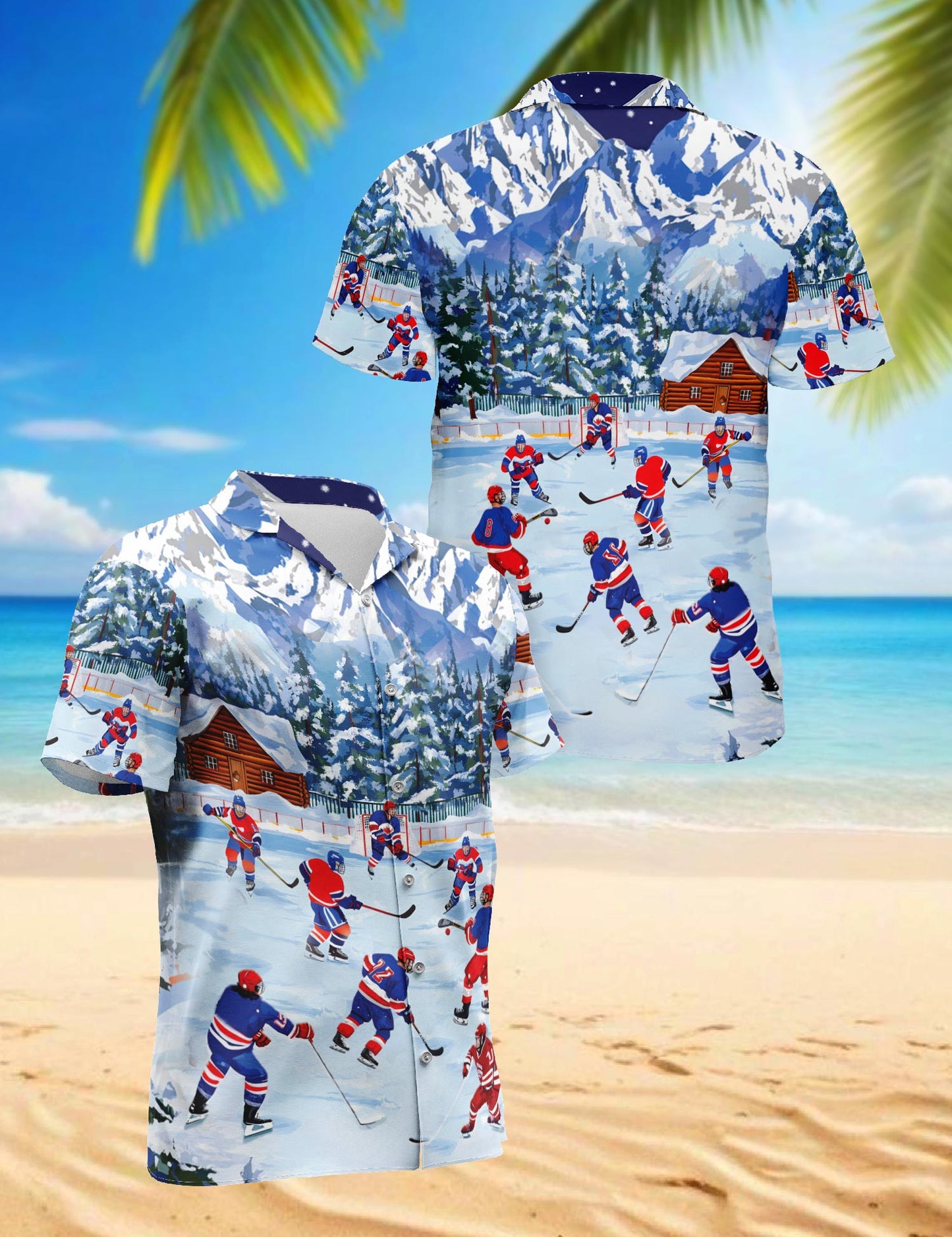 Ice Hockey Hawaiian Shirt for Men, Button Down Aloha Shirt - Azhawaiian