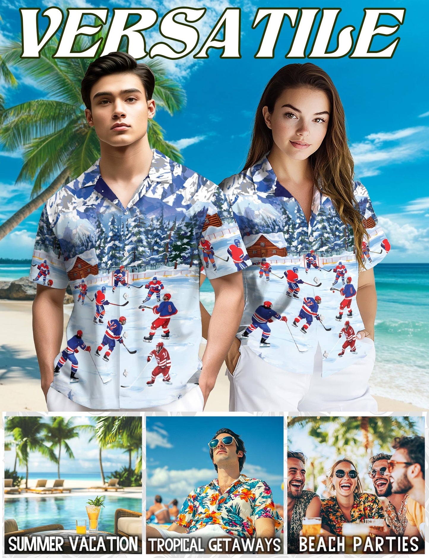 Ice Hockey Hawaiian Shirt for Men, Button Down Aloha Shirt - Azhawaiian