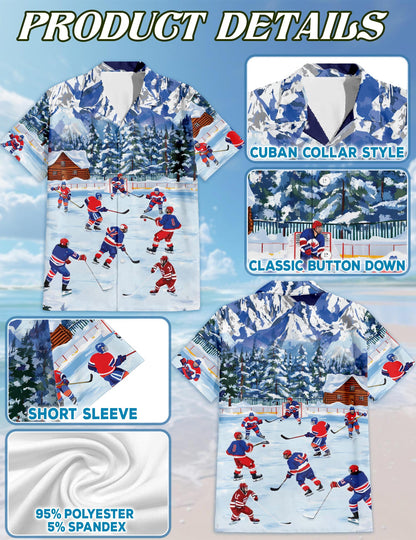 Ice Hockey Hawaiian Shirt for Men, Button Down Aloha Shirt - Azhawaiian