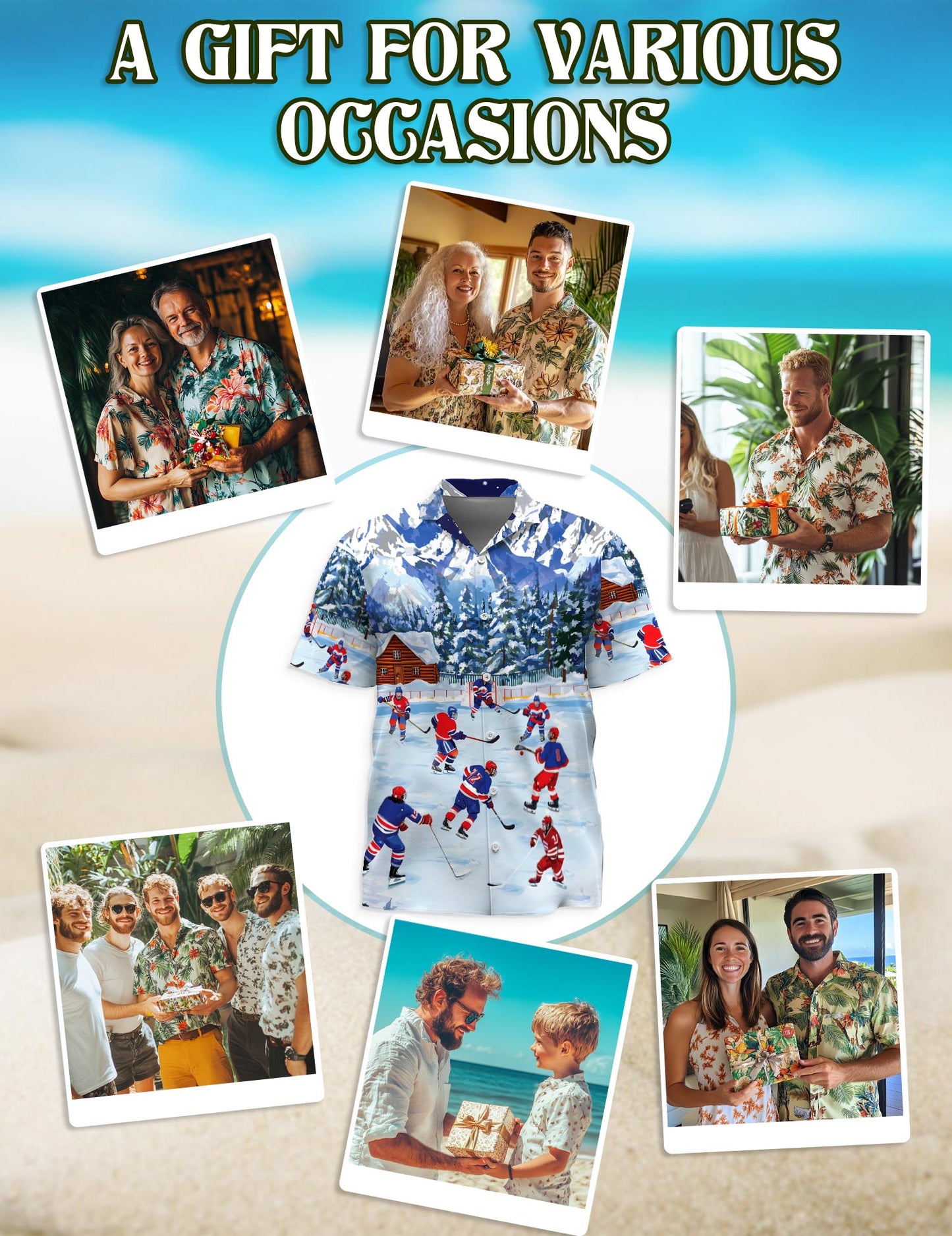 Ice Hockey Hawaiian Shirt for Men, Button Down Aloha Shirt - Azhawaiian