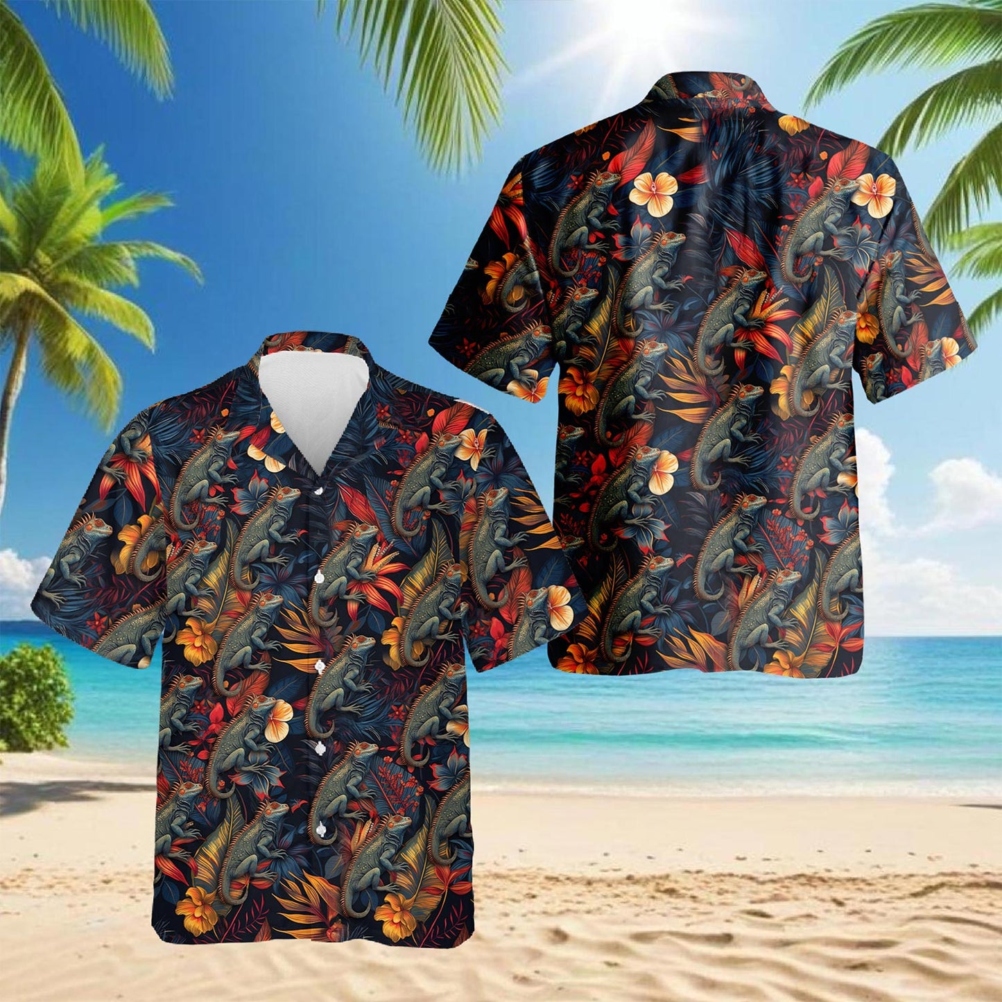 Iguanas Hawaiian Shirt for Men, Button Down Aloha Shirt - Azhawaiian