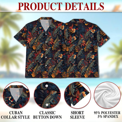 Iguanas Hawaiian Shirt for Men, Button Down Aloha Shirt - Azhawaiian