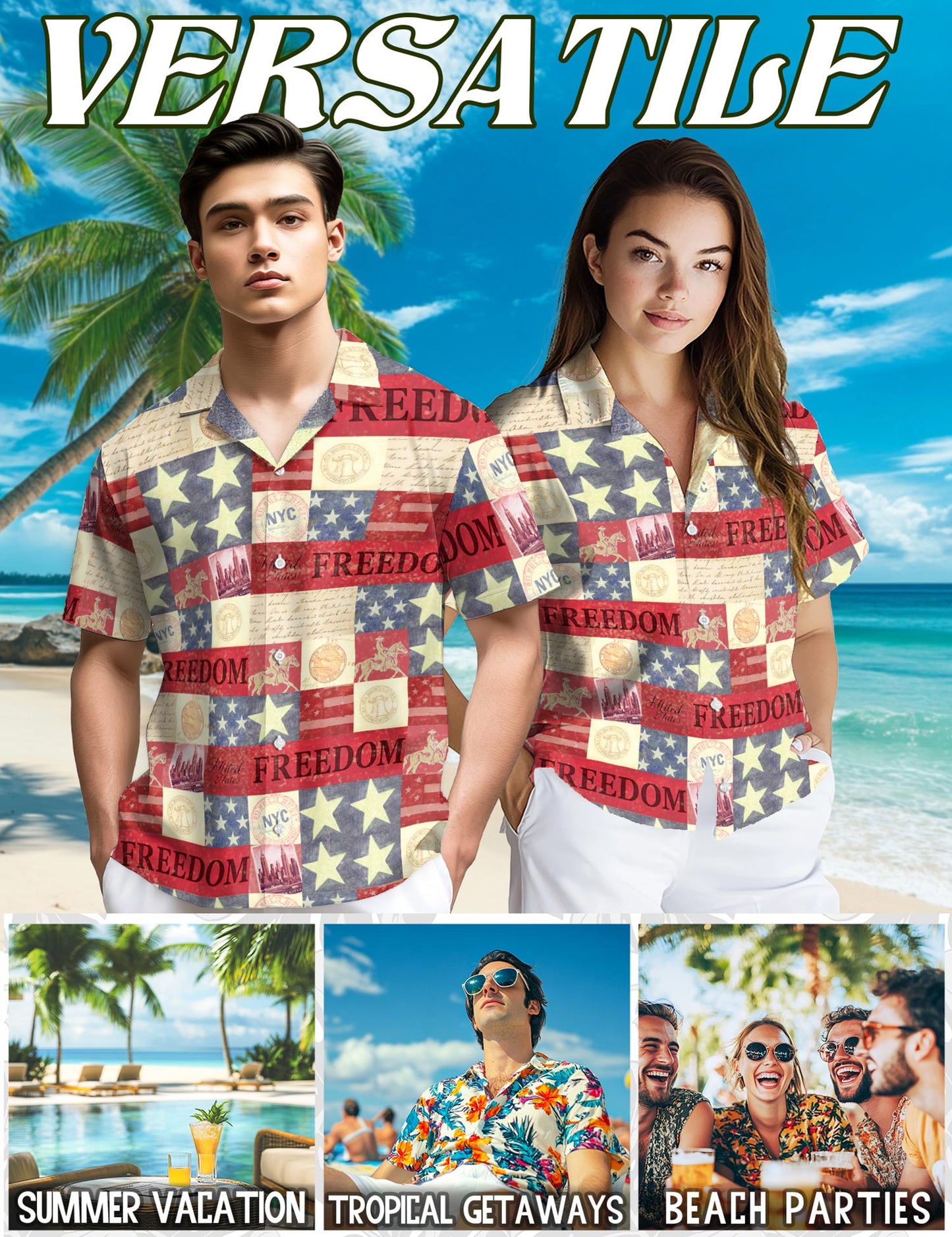Independence Day Hawaiian Shirt for Men, Button Down Aloha Shirt - Azhawaiian