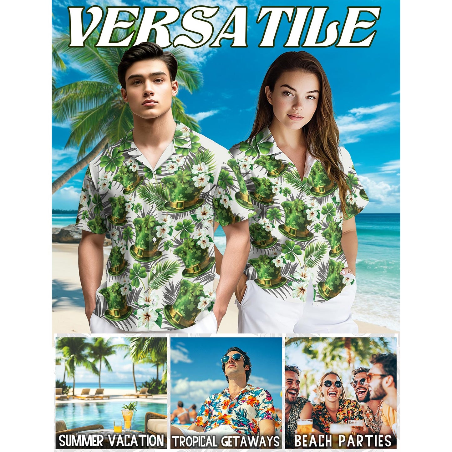 Ireland Green Hat Hawaiian Shirt for Men, Button Down Aloha Shirt - Azhawaiian