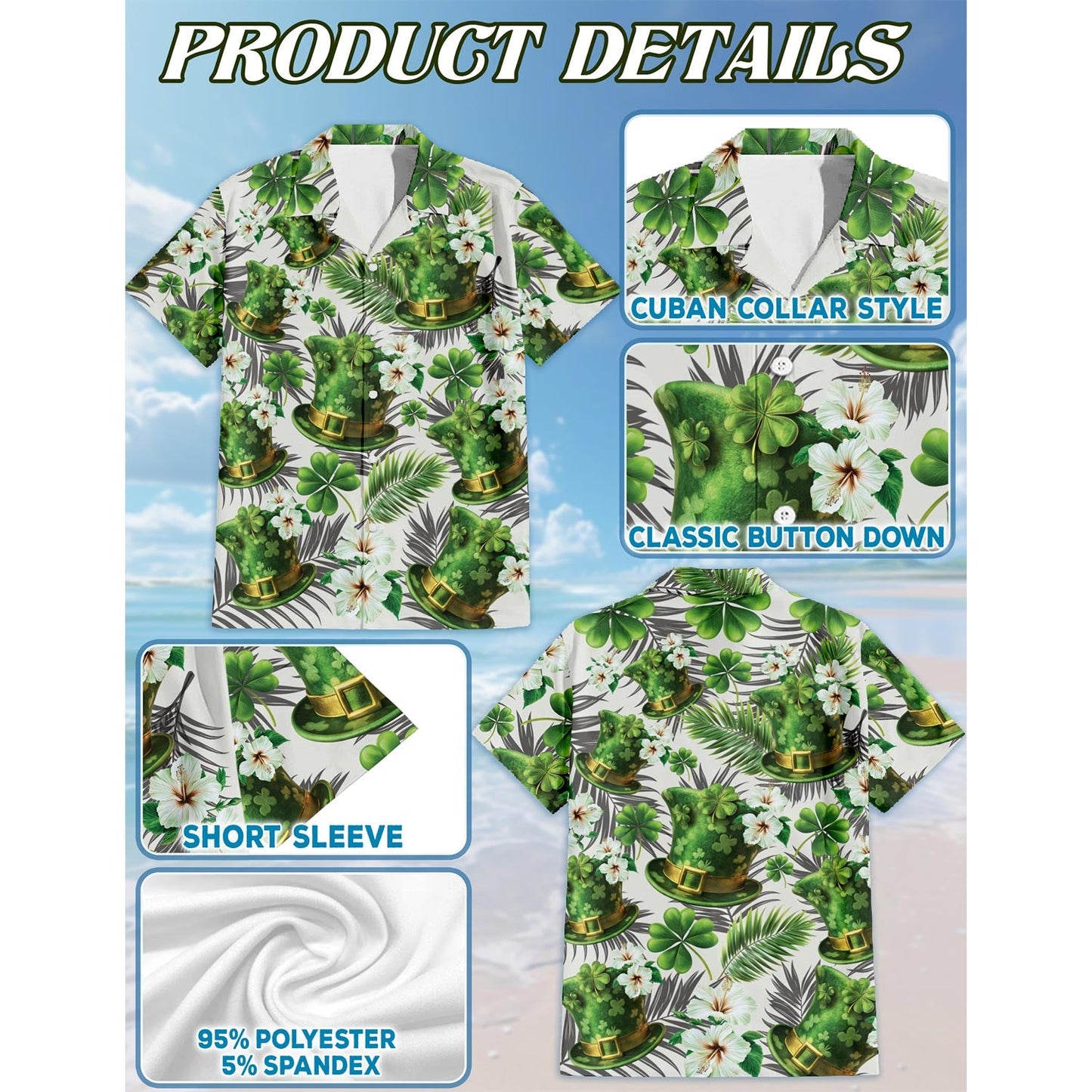 Ireland Green Hat Hawaiian Shirt for Men, Button Down Aloha Shirt - Azhawaiian