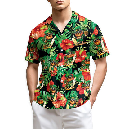 Irish Leprechaun with Flower St. Patrick's Day Hawaiian Shirt for Men, Aloha Button Down Shirt - Azhawaiian