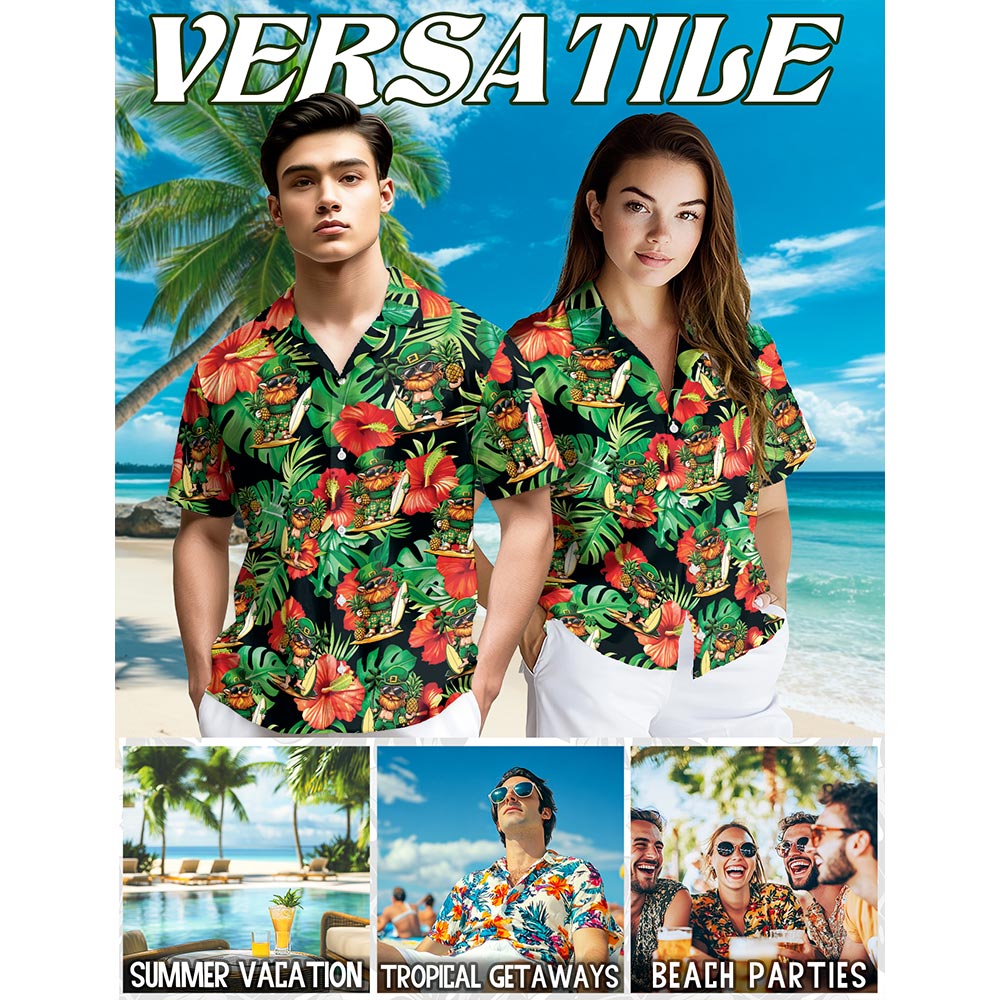 Irish Leprechaun with Flower St. Patrick's Day Hawaiian Shirt for Men, Aloha Button Down Shirt - Azhawaiian