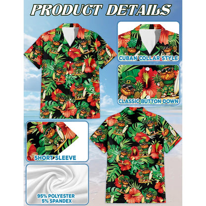 Irish Leprechaun with Flower St. Patrick's Day Hawaiian Shirt for Men, Aloha Button Down Shirt - Azhawaiian