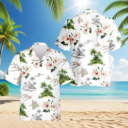 Azhawaiian Islands White Hawaiian Shirt for Men
