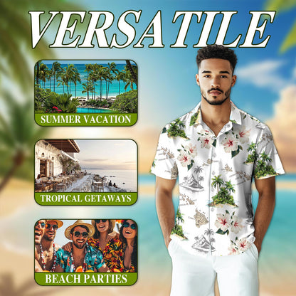 Islands White Hawaiian Shirt for Men, Button Down Aloha Shirt - Azhawaiian