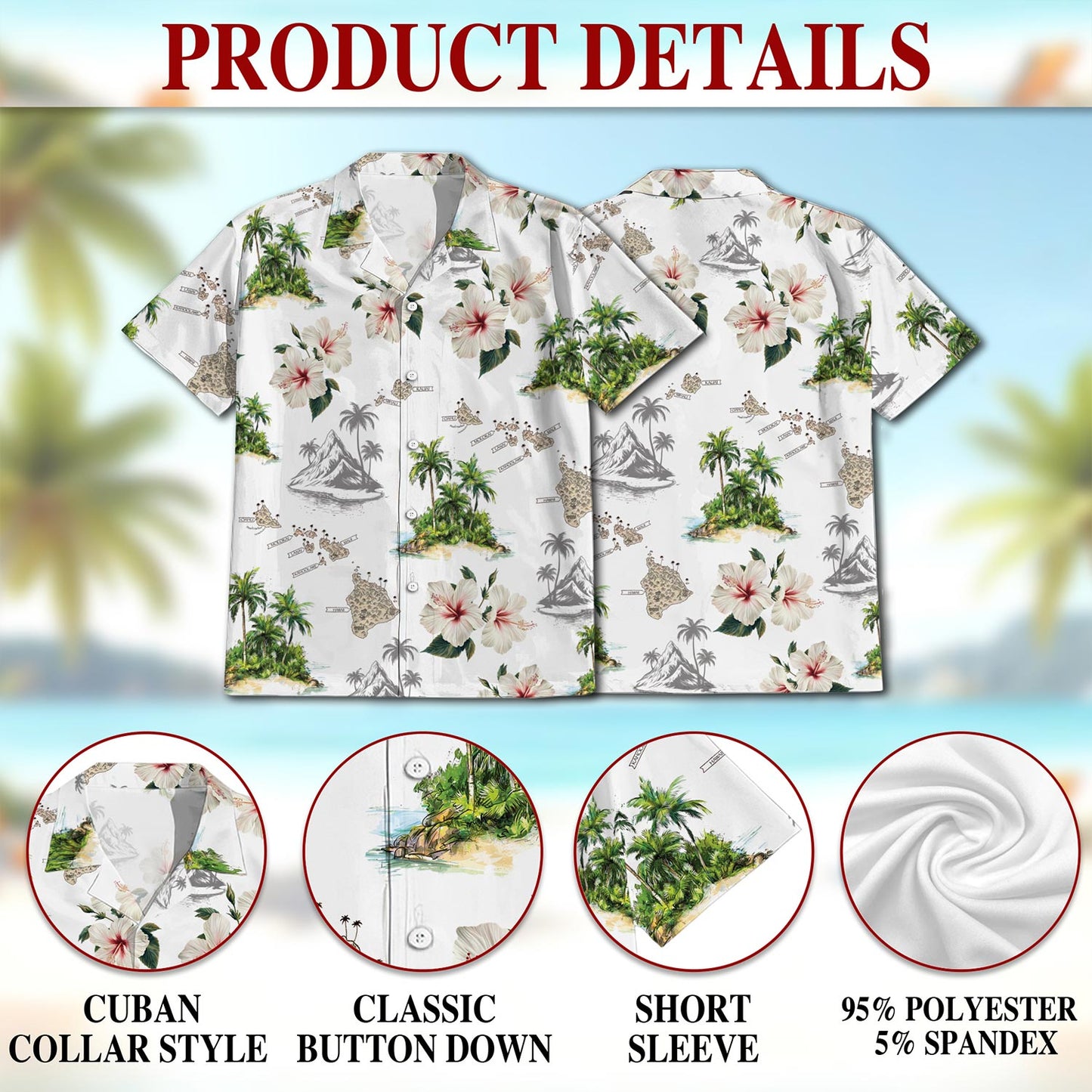 Islands White Hawaiian Shirt for Men, Button Down Aloha Shirt - Azhawaiian