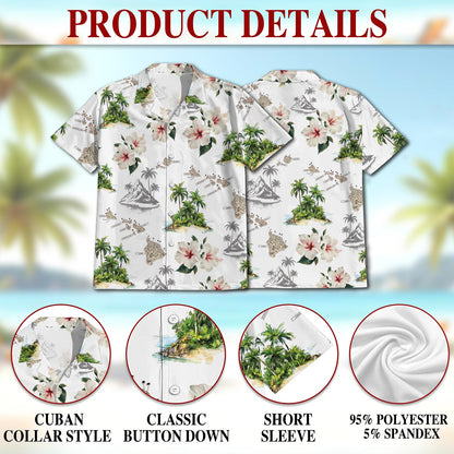 Islands White Hawaiian Shirt for Men, Button Down Aloha Shirt - Azhawaiian
