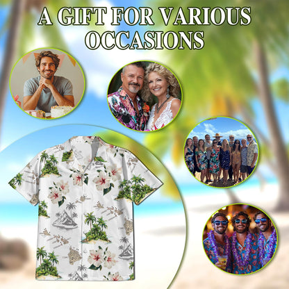Islands White Hawaiian Shirt for Men, Button Down Aloha Shirt - Azhawaiian
