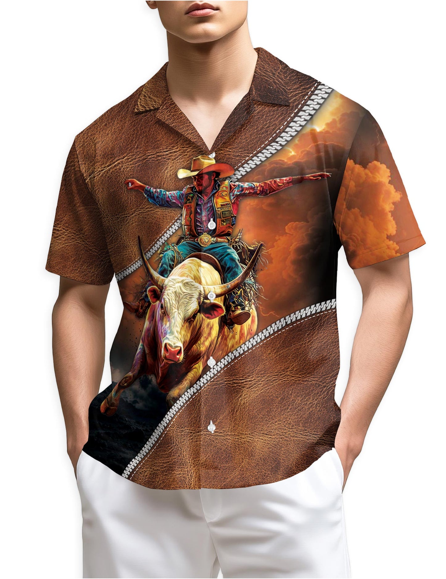 Azhawaiian It's Rodeo Time Bull Riding Hawaiian Shirt for Men