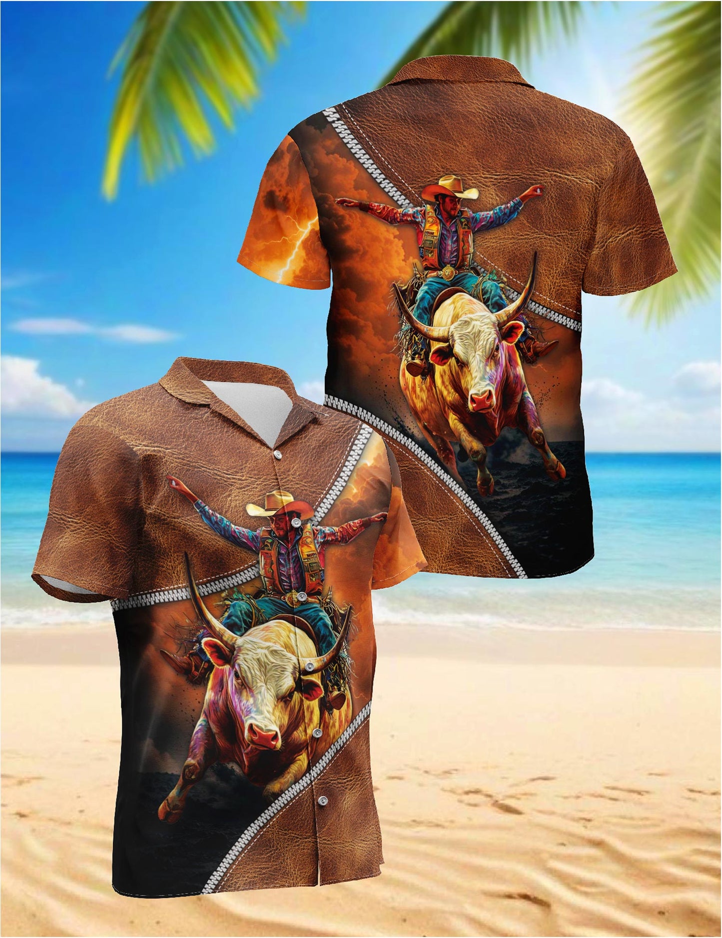 It's Rodeo Time Bull Riding Hawaiian Shirt for Men, Button Down Aloha Shirt - Azhawaiian