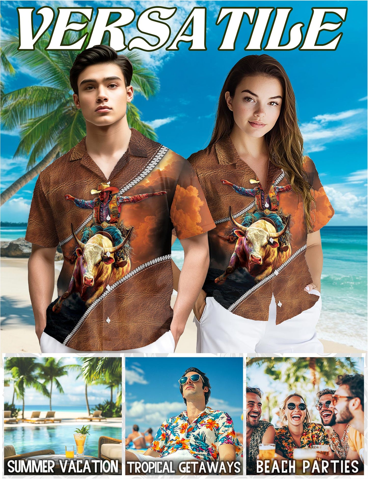 It's Rodeo Time Bull Riding Hawaiian Shirt for Men, Button Down Aloha Shirt - Azhawaiian