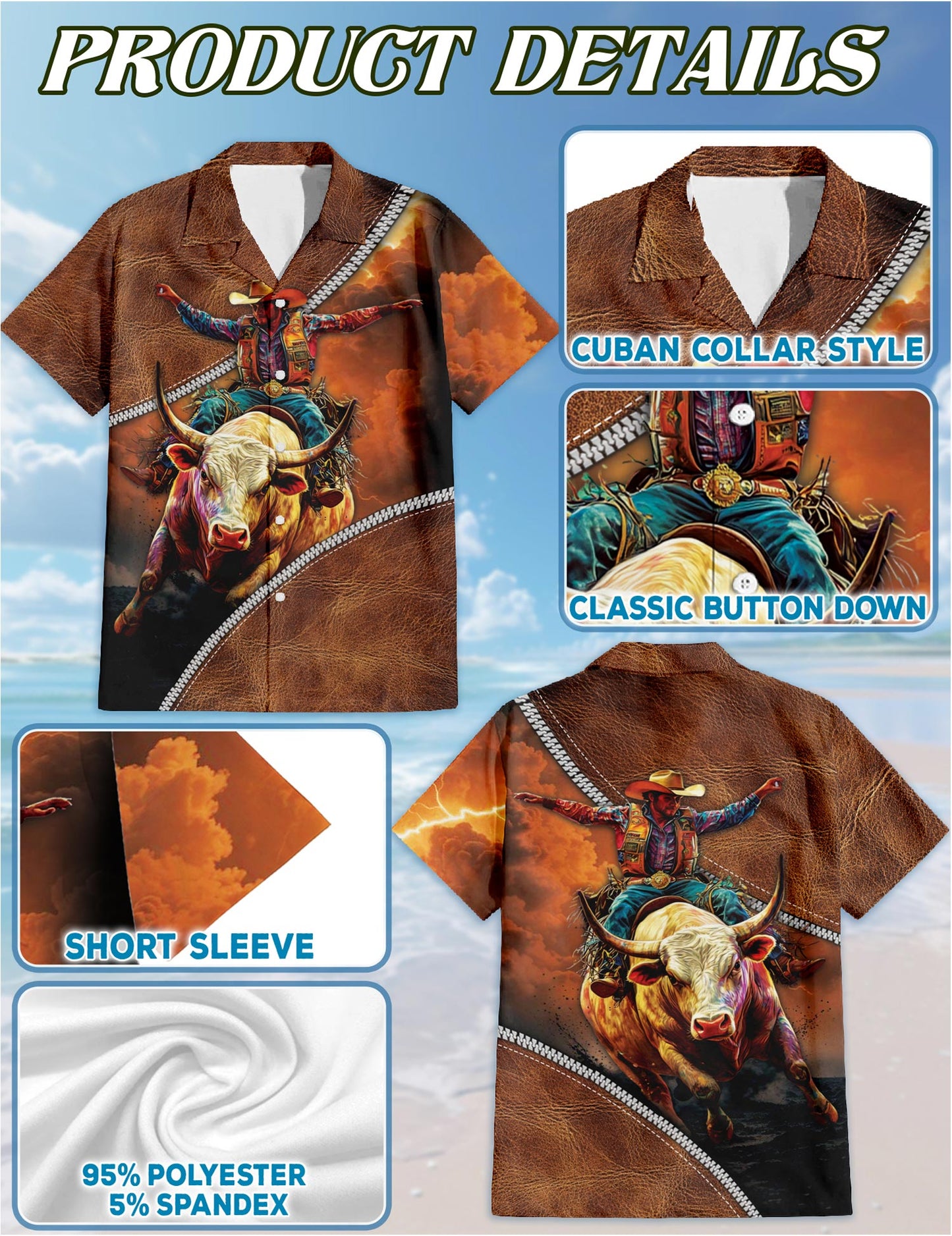 It's Rodeo Time Bull Riding Hawaiian Shirt for Men, Button Down Aloha Shirt - Azhawaiian