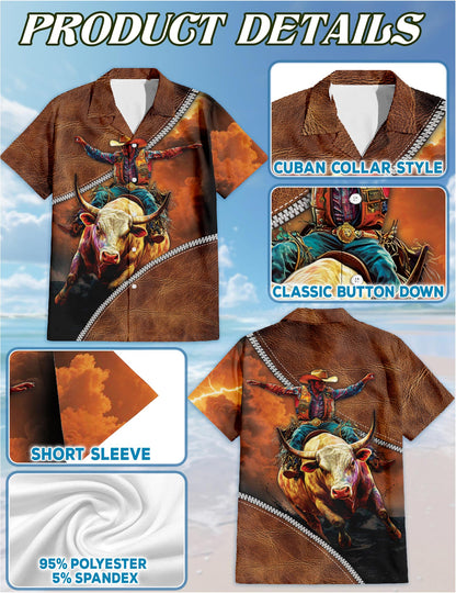 It's Rodeo Time Bull Riding Hawaiian Shirt for Men, Button Down Aloha Shirt - Azhawaiian