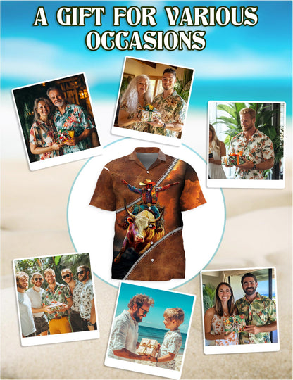 It's Rodeo Time Bull Riding Hawaiian Shirt for Men, Button Down Aloha Shirt - Azhawaiian