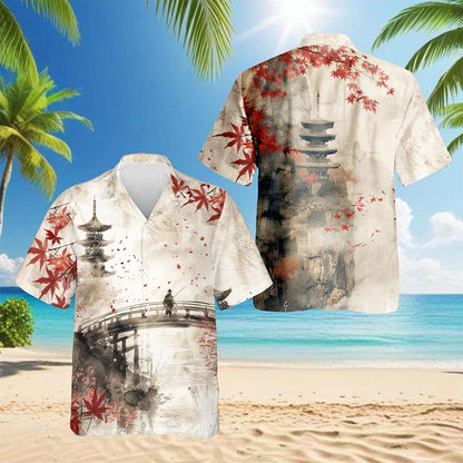 Japanese Aesthetic Sakura Hawaiian Shirt for Men, Button Down Aloha Shirt - Azhawaiian