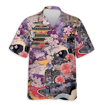 Azhawaiian Japanese Aesthetic Ukiyoe Sakura Cherry Blossom Hawaiian Shirt for Men