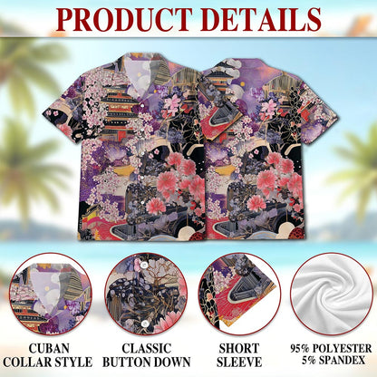 Japanese Aesthetic Ukiyoe Sakura Cherry Blossom Hawaiian Shirt for Men, Button Down Aloha Shirt - Azhawaiian