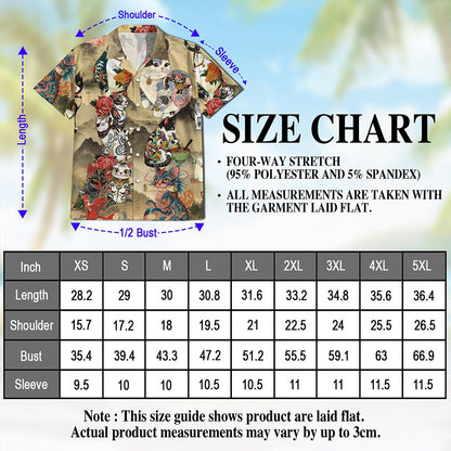 Japanese Cat Tattoo Hawaiian Shirt for Men, Button Down Aloha Shirt - Azhawaiian