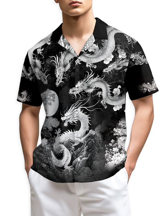 Azhawaiian Japanese Dragon Black Hawaiian Shirt for Men