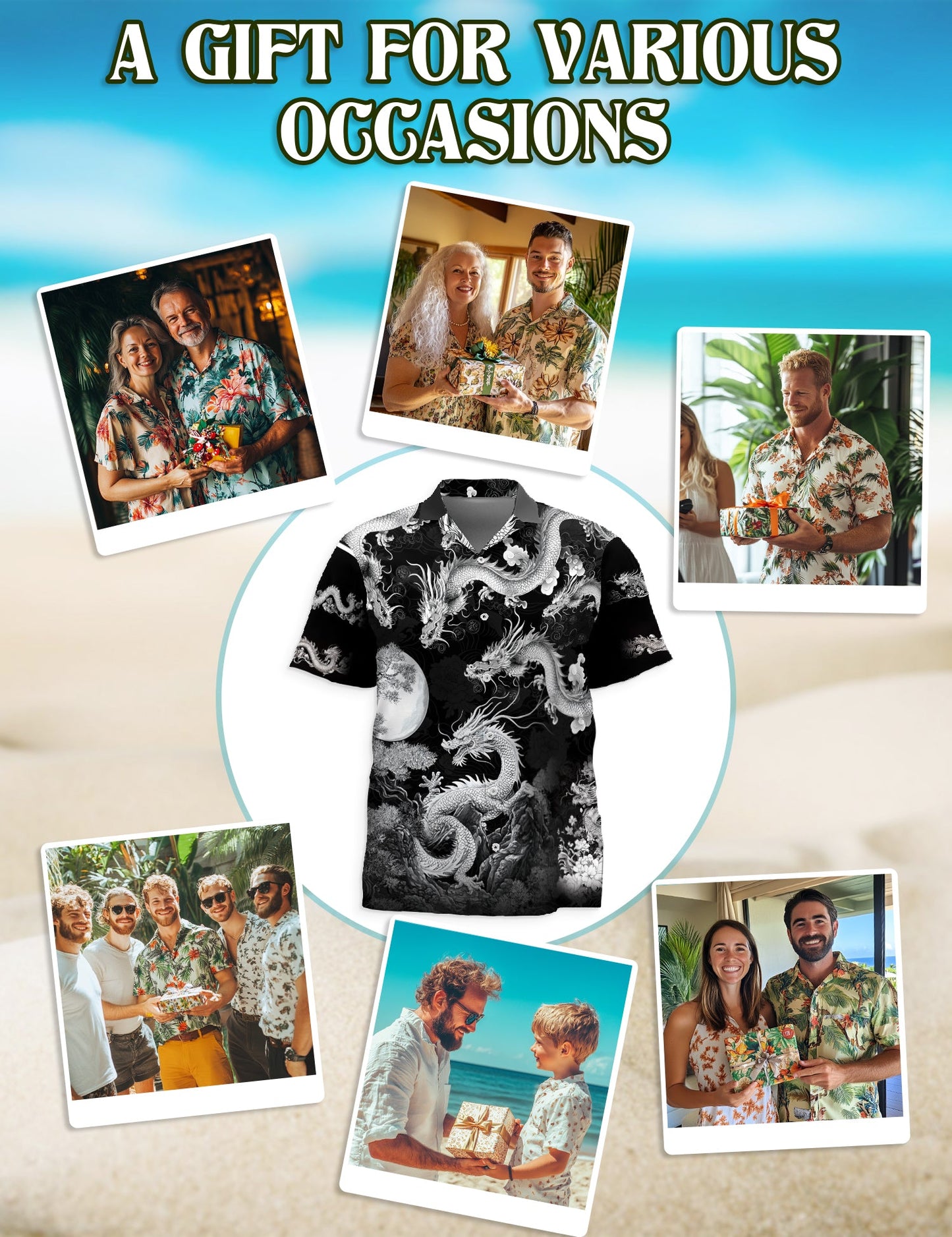 Japanese Dragon Black Hawaiian Shirt for Men, Button Down Aloha Shirt - Azhawaiian