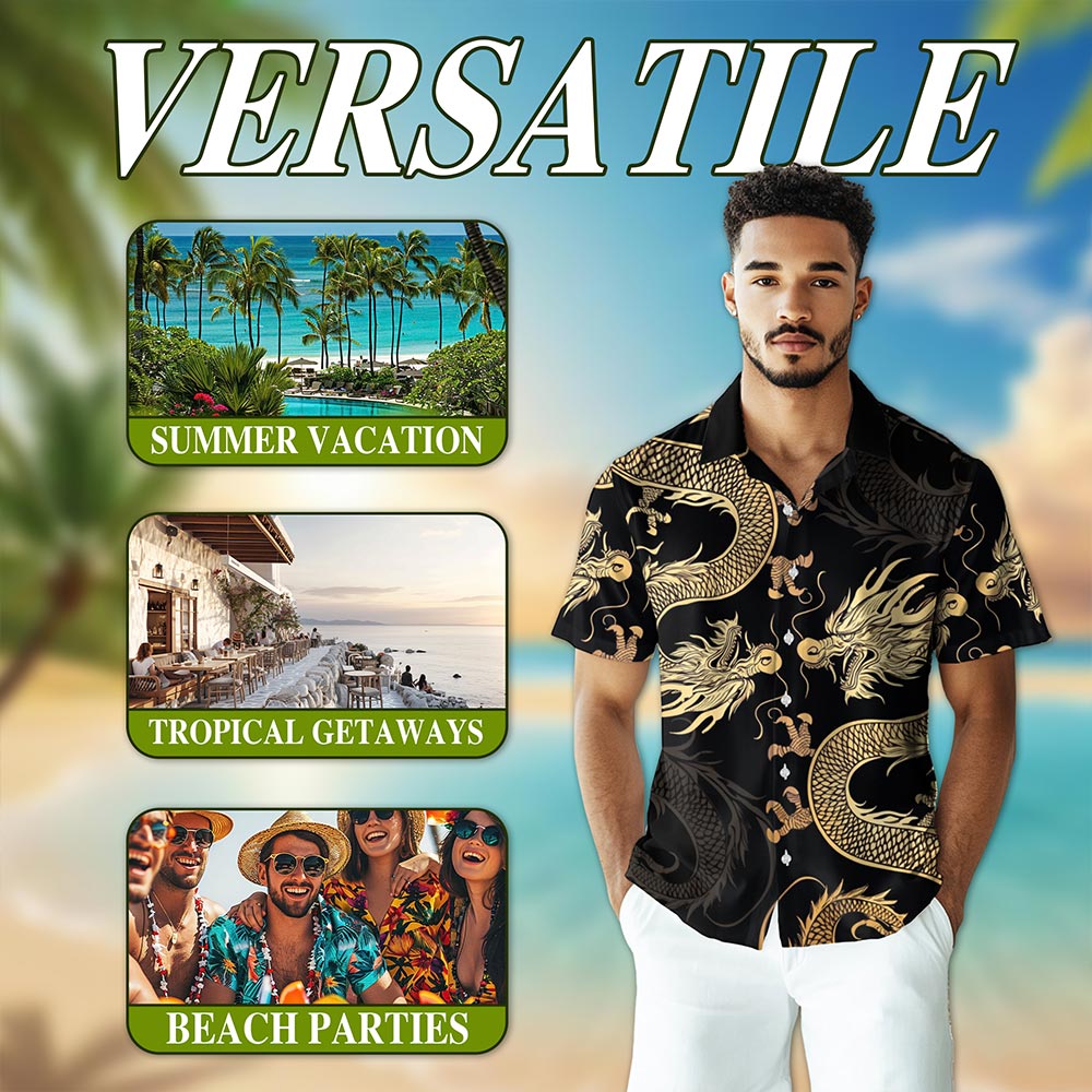 Japanese Dragon Hawaiian Shirt for Men, Button Down Aloha Shirt - Azhawaiian