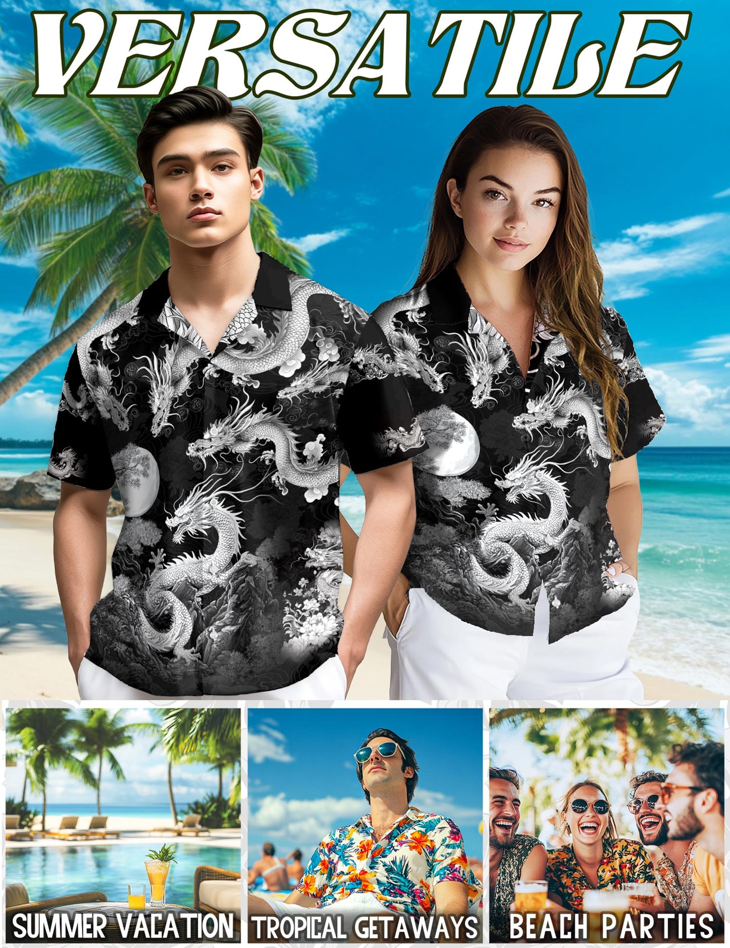 Japanese Dragon Hawaiian Shirt for Men, Button Down Aloha Shirt - Azhawaiian