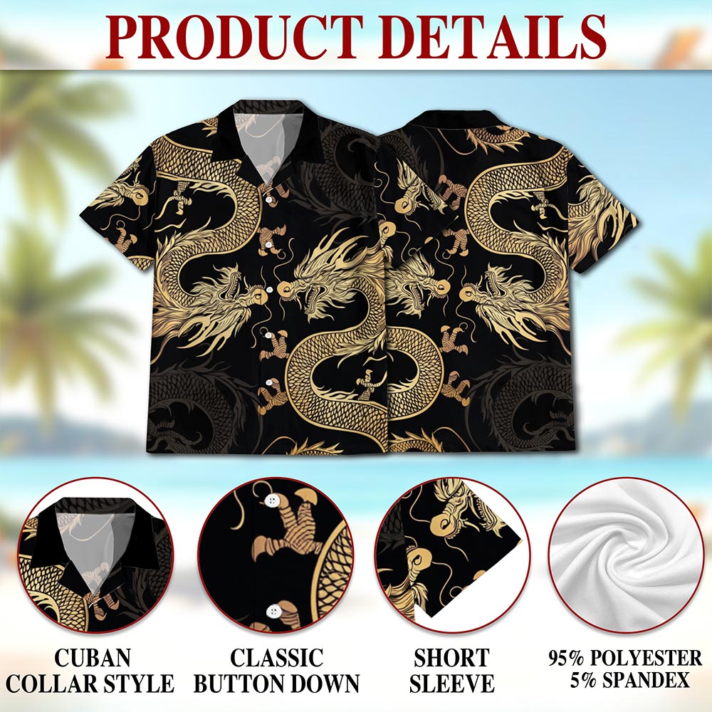 Japanese Dragon Hawaiian Shirt for Men, Button Down Aloha Shirt - Azhawaiian