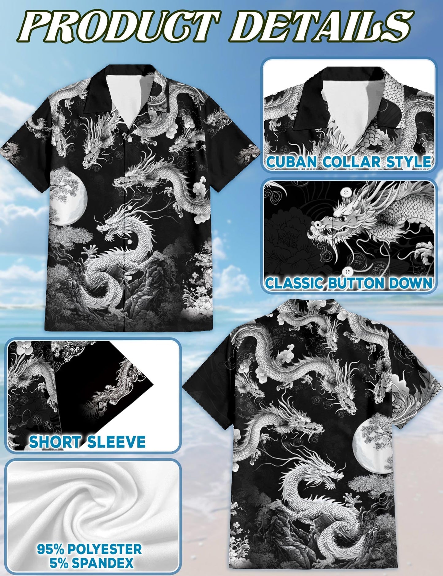 Japanese Dragon Hawaiian Shirt for Men, Button Down Aloha Shirt - Azhawaiian