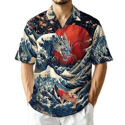 Azhawaiian Japanese Dragon Koi Fish Hawaiian Shirt for Men