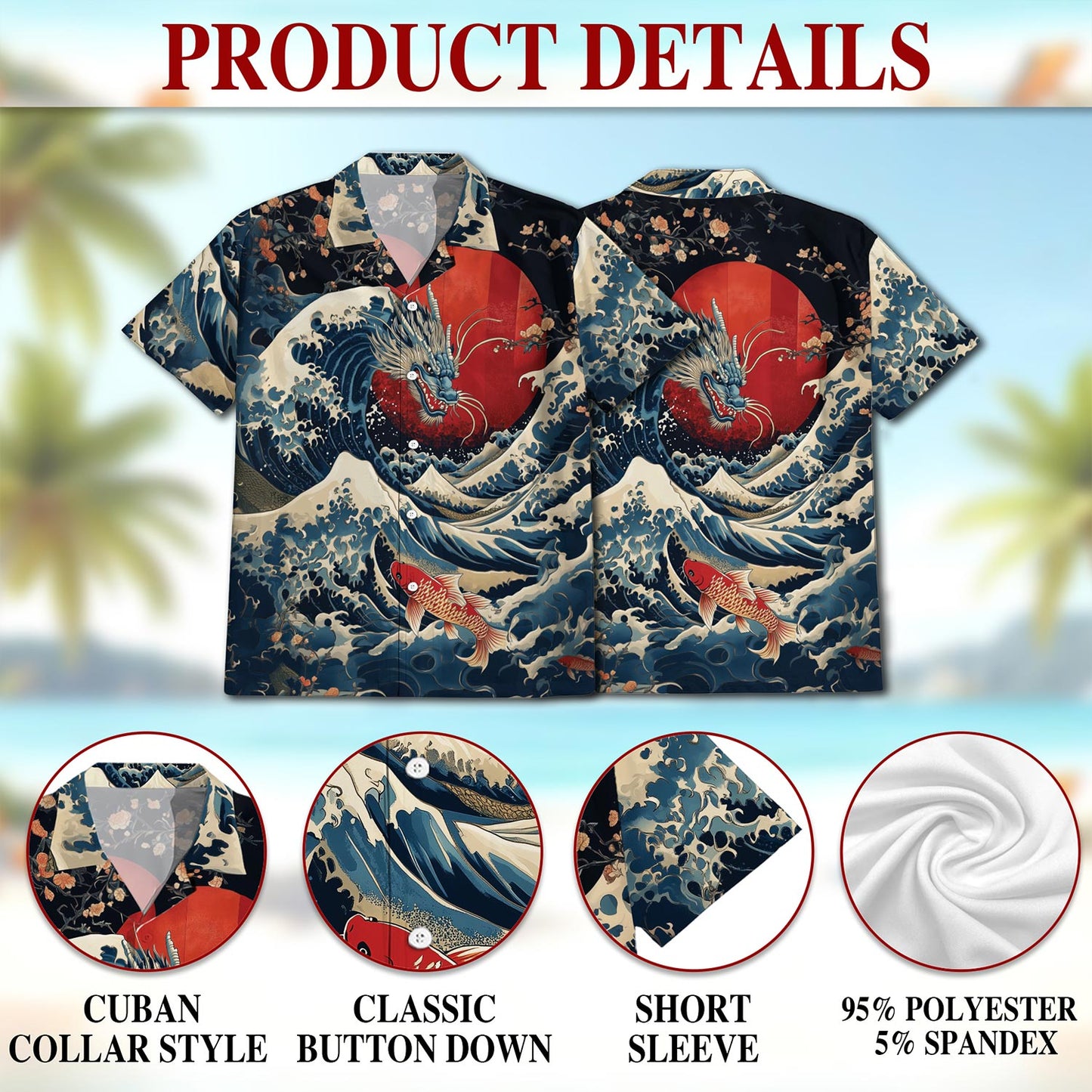 Japanese Dragon Koi Fish Hawaiian Shirt for Men, Button Down Aloha Shirt - Azhawaiian