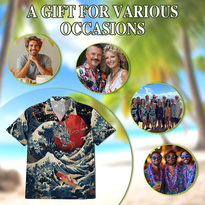 Japanese Dragon Koi Fish Hawaiian Shirt for Men, Button Down Aloha Shirt - Azhawaiian