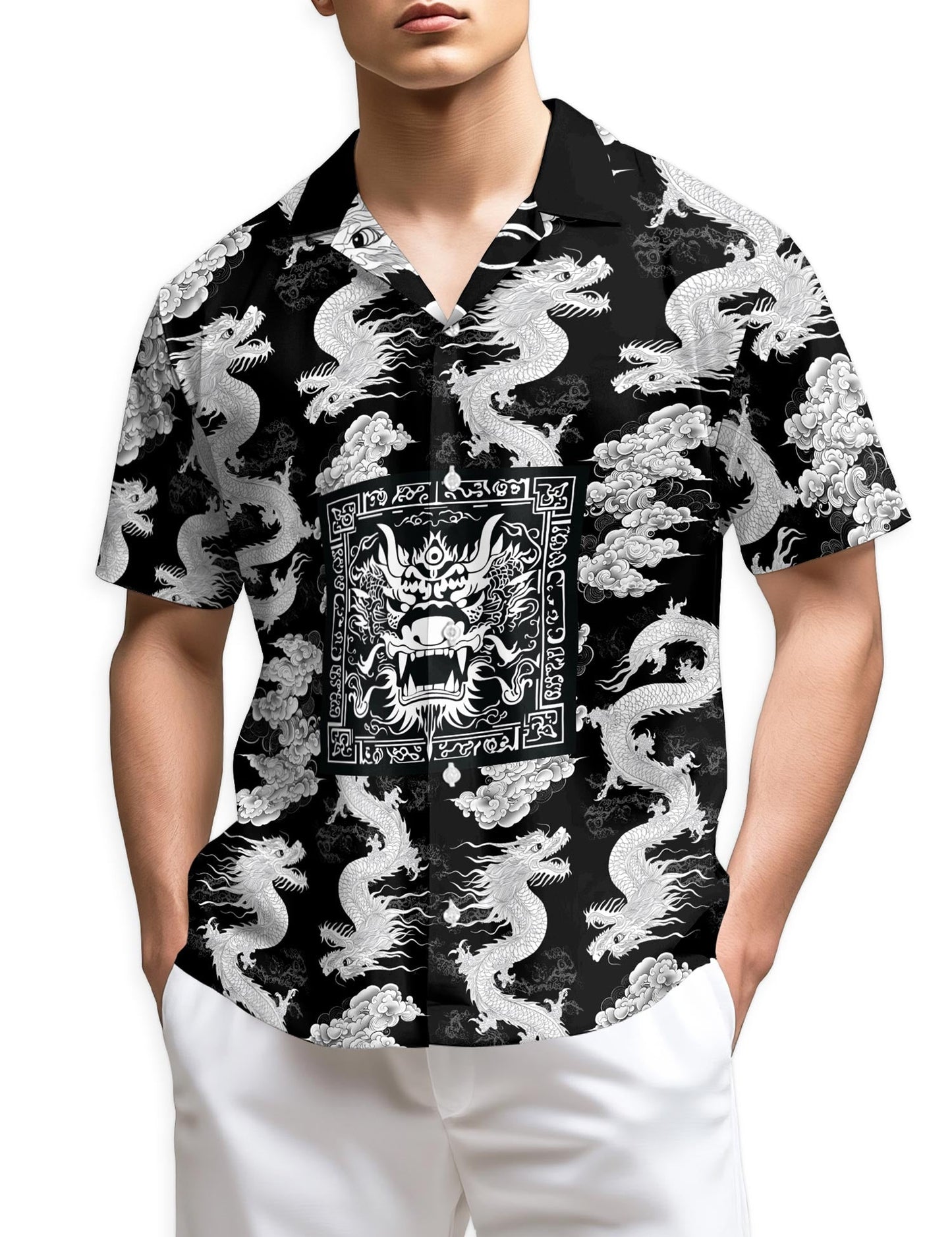 Azhawaiian Japanese Dragon Sakura Hawaiian Shirt for Men