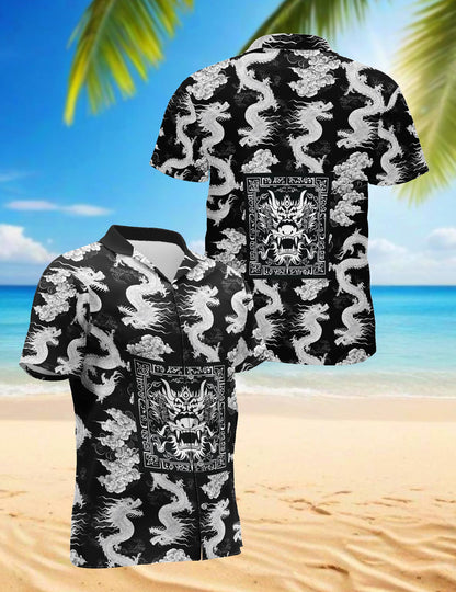 Japanese Dragon Sakura Hawaiian Shirt for Men, Button Down Aloha Shirt - Azhawaiian