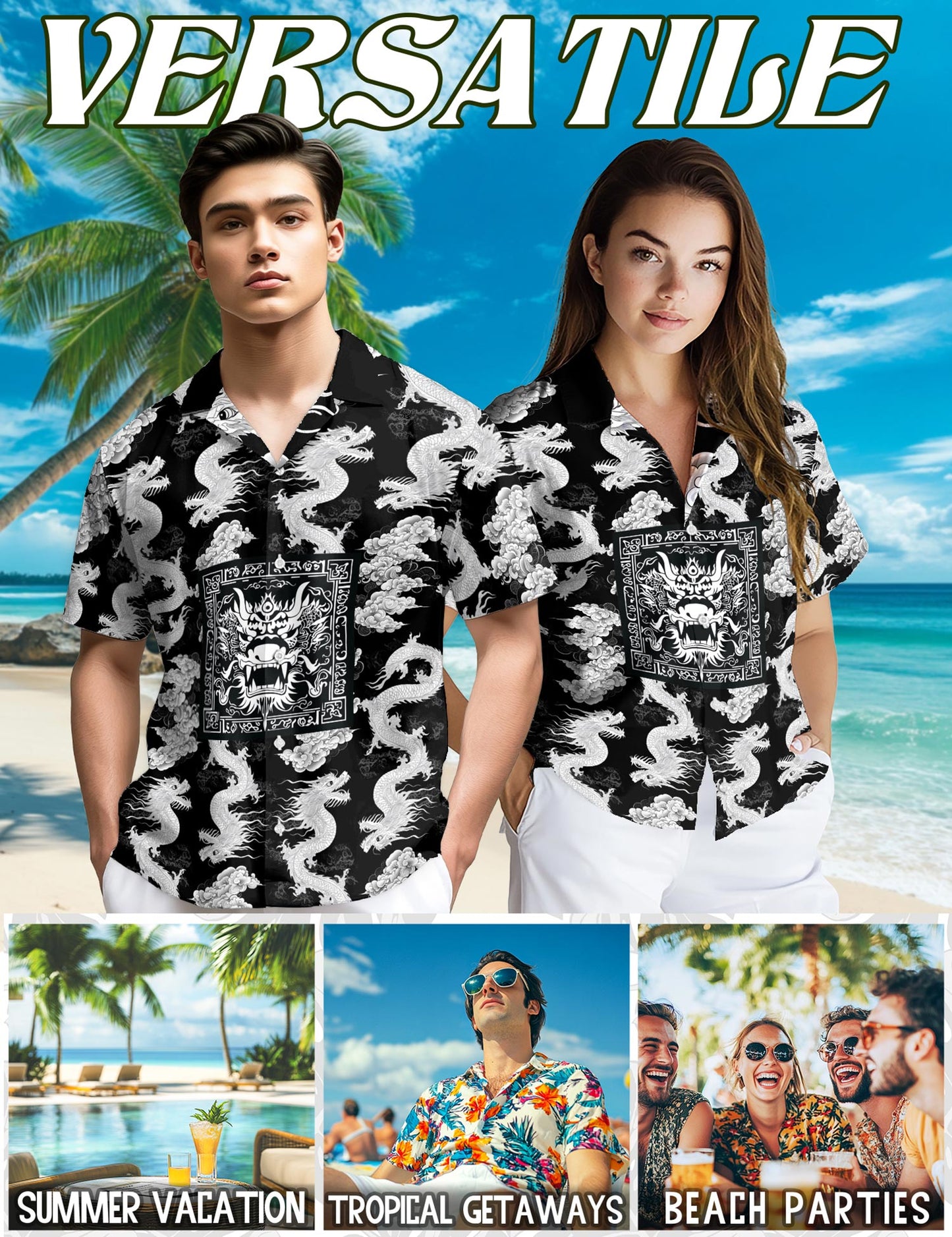 Japanese Dragon Sakura Hawaiian Shirt for Men, Button Down Aloha Shirt - Azhawaiian