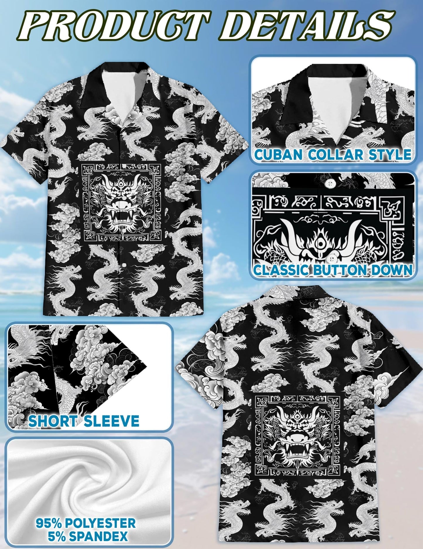 Japanese Dragon Sakura Hawaiian Shirt for Men, Button Down Aloha Shirt - Azhawaiian
