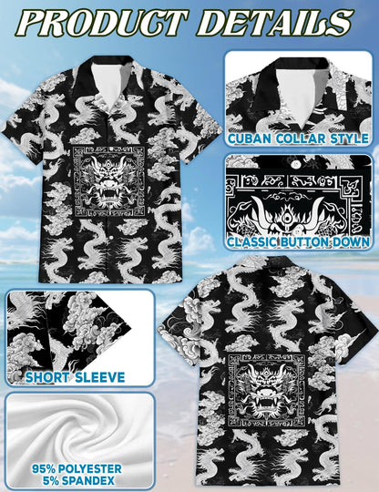 Japanese Dragon Sakura Hawaiian Shirt for Men, Button Down Aloha Shirt - Azhawaiian