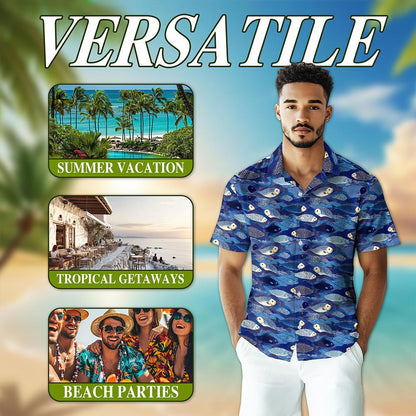 Japanese Fish Pattern Shirt for Men Hawaiian Shirt for Men, Button Down Aloha Shirt - Azhawaiian