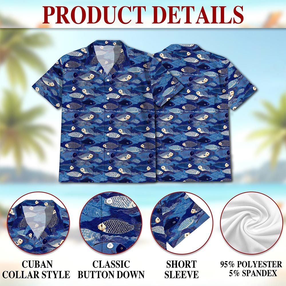 Japanese Fish Pattern Shirt for Men Hawaiian Shirt for Men, Button Down Aloha Shirt - Azhawaiian