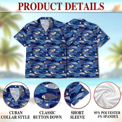 Japanese Fish Pattern Shirt for Men Hawaiian Shirt for Men, Button Down Aloha Shirt - Azhawaiian