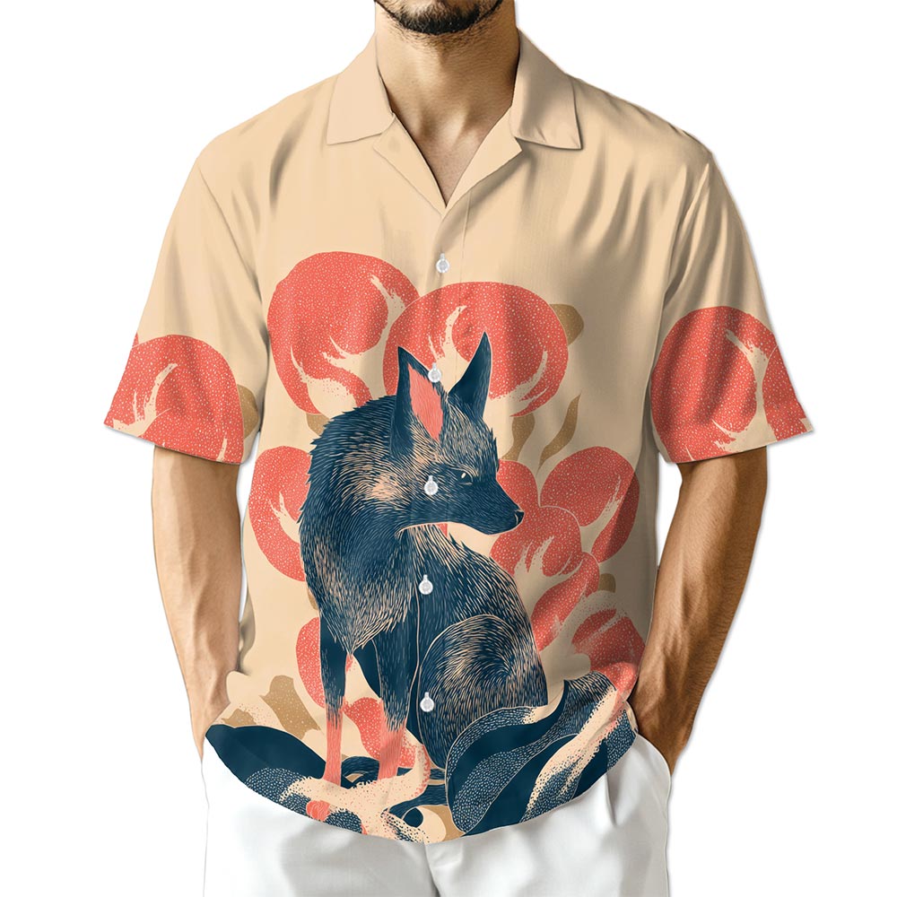 Japanese Fox Hawaiian Shirt for Men, Button Down Aloha Shirt - Azhawaiian