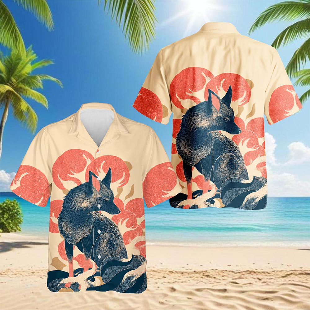 Japanese Fox Hawaiian Shirt for Men, Button Down Aloha Shirt - Azhawaiian