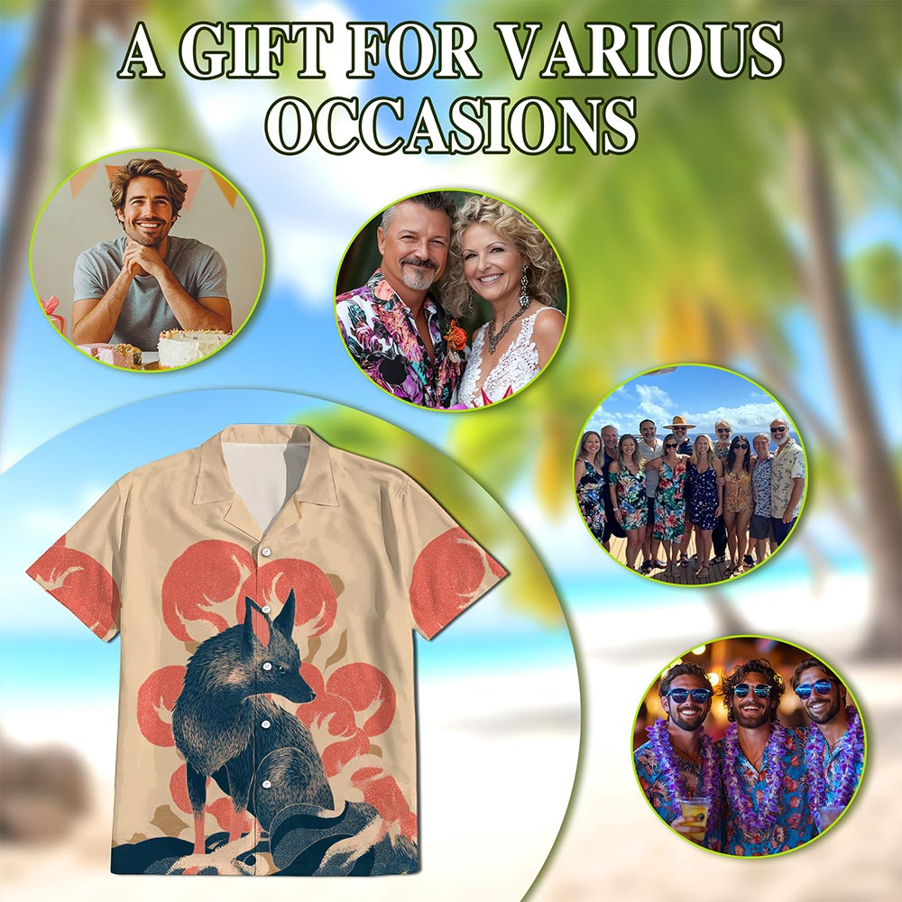 Japanese Fox Hawaiian Shirt for Men, Button Down Aloha Shirt - Azhawaiian