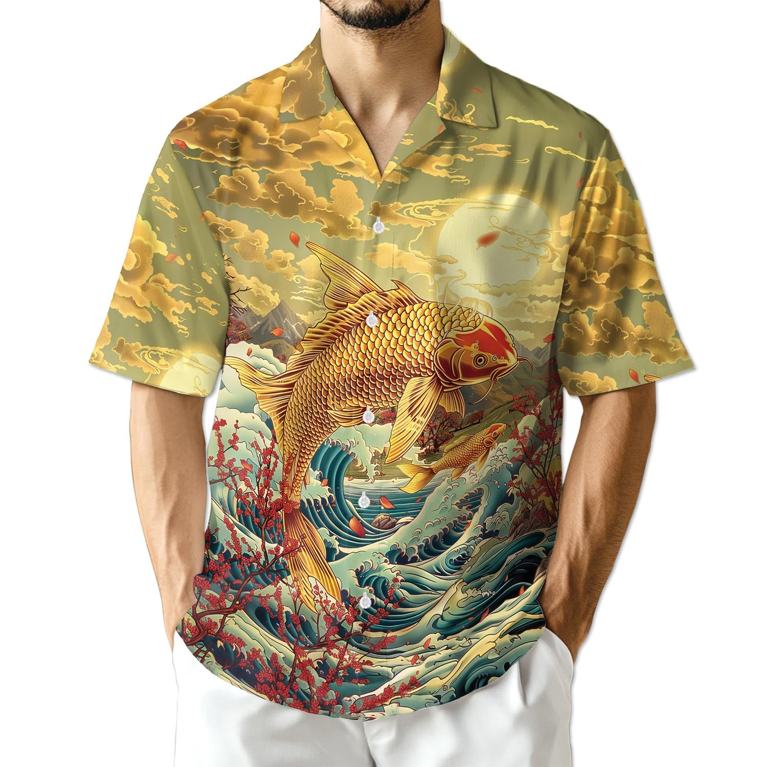 Azhawaiian Japanese Koi Fish Hawaiian Shirt for Men